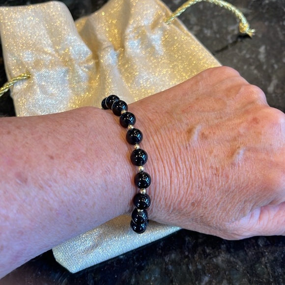 ❤️LAST CALL! ONYX & 14KT BRACELET, ONYX BEADS W/REAL GOLD BEADS & CLASP EUC - Picture 6 of 16